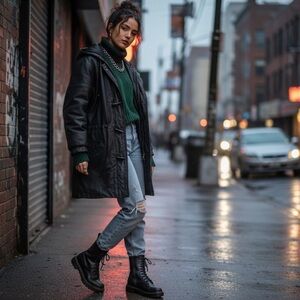 COSA NOVA Rare 90’s Vintage Leather Black Toggle  Hooded “Duffle”Coat Size M